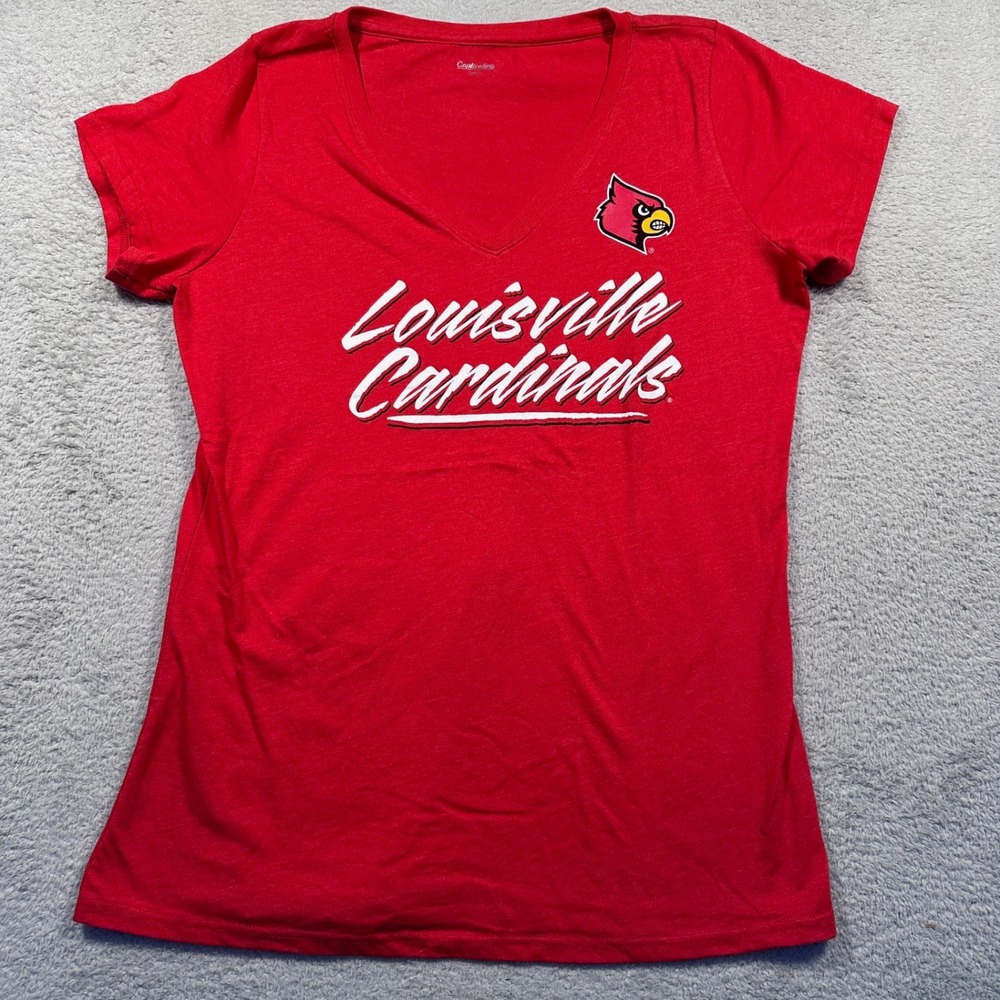 Y2K‎ Captivating Apparel Louisville Cardinals V-Neck Women's T-Shirt Tee Red XL
